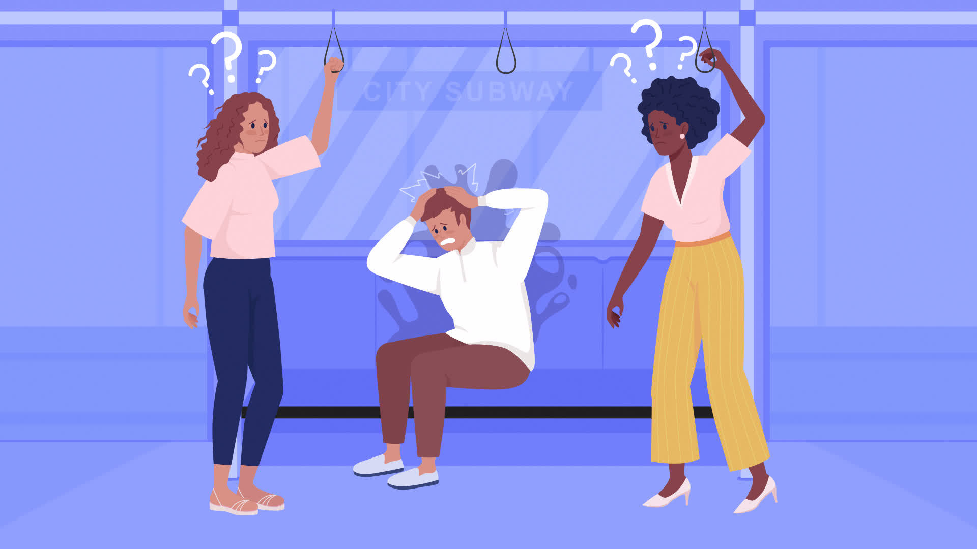 Animated fear of subway illustration. Sudden anxiety on underground