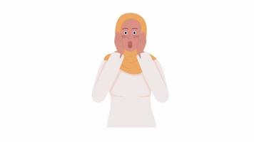 Animated shocked woman. Surprised lady. Panic attack. Full body flat person on white background with alpha channel transparency. Colorful cartoon style HD video footage of character for animation