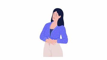 Animated laughing woman. Funny joke. Happy lady. Full body flat person on white background with alpha channel transparency. Colorful cartoon style HD video footage of character for animation