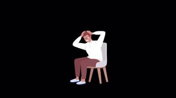 Animated stressed male character. Panic anxiety. Despair emotion. Full body flat person on black background with alpha channel transparency. Colorful cartoon style HD video footage for animation