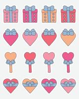 colección de pegatinas del día de san valentín. pegatinas de diario de viñetas, planificador, diseño de pegatinas de álbumes de recortes. vector