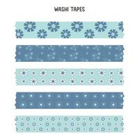 juego de washi tape decorativo. ilustración vectorial de cinta washi de patrón azul. vector