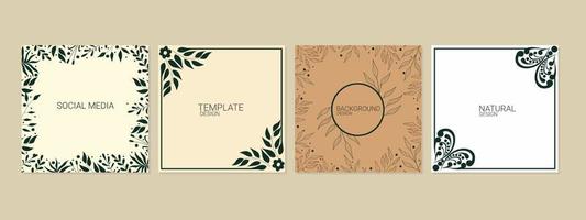 classic theme box social media post template. Decorative vintage frames or borders to be use on the post, invitations, brochures, journals. silhouette leaf decoration. vector