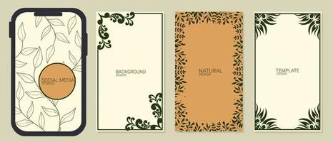 classic theme social media story template. Decorative vintage frames or borders to be use on the cerita, invitations, brochures, journals. silhouette leaf decoration. vector