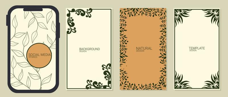 classic theme social media story template. Decorative vintage frames or borders to be use on the cerita, invitations, brochures, journals. silhouette leaf decoration.