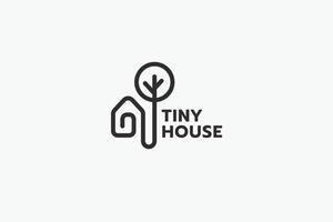 tiny house logo with a combination of a simple tiny house and a tree in outline style vector