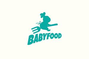 baby food logo with silhouette of a baby flying with a fork. vector