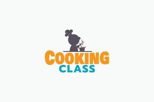 logo de la clase de cocina con la silueta de un niño cocinando con un caldero. vector