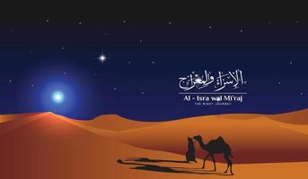 Al-Isra wal Mi'raj' means The night journey of Prophet Muhammad. Islamic Background Design Template. Vector Illustration.