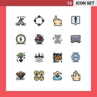 Universal Icon Symbols Group of 16 Modern Flat Color Filled Lines of birthday money hand finance error message Editable Creative Vector Design Elements