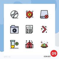 Group of 9 Filledline Flat Colors Signs and Symbols for document find computers folder hardware Editable Vector Design Elements