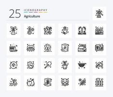 paquete de iconos de agricultura de 25 líneas, incluido el productor. producción. granja. hombre. agricultura vector