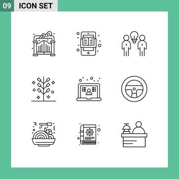 Stock Vector Icon Pack of 9 Line Signs and Symbols for holiday festive brainstorm cracker teamwork Editable Vector Design Elements