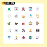 Pictogram Set of 25 Simple Flat Colors of study book goal web browser Editable Vector Design Elements