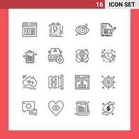 16 Thematic Vector Outlines and Editable Symbols of resume page bolt file eye test Editable Vector Design Elements