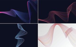 Set of 4 geometric wave pattern background Abstract waving line vector