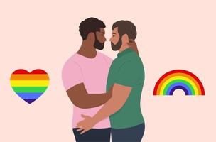 pareja gay enamorada. Pareja de hombres homosexuales con barba abrazándose. lgbt. vector