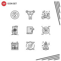 paquete de iconos de vectores de stock de 9 signos y símbolos de línea para la ciencia información de bicicletas móviles amor elementos de diseño de vectores editables