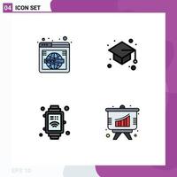 Pack of 4 Modern Filledline Flat Colors Signs and Symbols for Web Print Media such as page hand watch wide education internet of things Editable Vector Design Elements