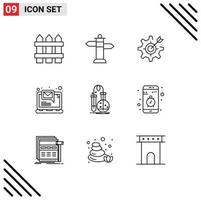 9 User Interface Outline Pack of modern Signs and Symbols of chemistry notification focus laptop computer Editable Vector Design Elements