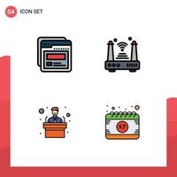 Mobile Interface Filledline Flat Color Set of 4 Pictograms of page conference help router training Editable Vector Design Elements
