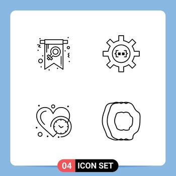 conjunto de pictogramas de 4 colores planos de línea de llenado simple del proceso de la tarjeta invitan a elementos de diseño vectorial editables del corazón cog vector