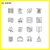 Pictogram Set of 16 Simple Outlines of dish seafood clothes fish government Editable Vector Design Elements