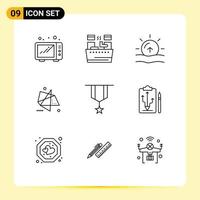 Set of 9 Modern UI Icons Symbols Signs for decoration special sun motion effects Editable Vector Design Elements