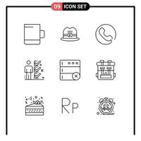 9 Thematic Vector Outlines and Editable Symbols of bag serve checklist delete man Editable Vector Design Elements