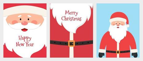 Set poster of Merry Christmas and New Year. Cute Santa Claus. Santa Christmas Greeting Cards Template. vector