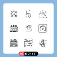 Group of 9 Modern Outlines Set for boy jury outdoor judge contest Editable Vector Design Elements