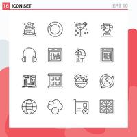 16 User Interface Outline Pack of modern Signs and Symbols of headset audio cocktail training education Editable Vector Design Elements