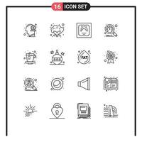 Universal Icon Symbols Group of 16 Modern Outlines of tea cup card speedometer dashboard Editable Vector Design Elements