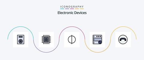 paquete de iconos de 5 planos llenos de línea de dispositivos que incluye . auricular. suavizado rechazar. servidor vector