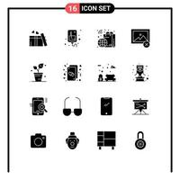 Pack of 16 Modern Solid Glyphs Signs and Symbols for Web Print Media such as spring leaf bag photo delete Editable Vector Design Elements