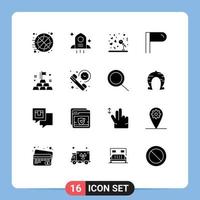 Modern Set of 16 Solid Glyphs and symbols such as duration rich microphone investment sign Editable Vector Design Elements