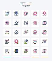 Creative Navigation 25 Line FIlled icon pack  Such As map. location pin. pin. time. clock vector