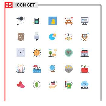 conjunto de color plano de interfaz móvil de 25 pictogramas de muebles de internet guardar elementos de diseño vectorial editables de imagen de picnic vector