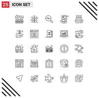 paquete de iconos de vector de stock de 25 signos y símbolos de línea para elementos de diseño de vector editables de gráficos de acciones de cosecha de documentos compartidos de barcos