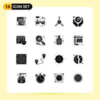 Universal Icon Symbols Group of 16 Modern Solid Glyphs of date party workplace music dj Editable Vector Design Elements