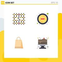 Editable Vector Line Pack of 4 Simple Flat Icons of chip hand bag grid minus buy Editable Vector Design Elements