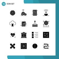 Set of 16 Commercial Solid Glyphs pack for badges space education signal steel Editable Vector Design Elements