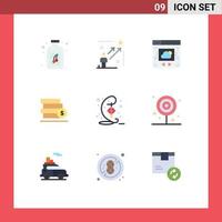 Pictogram Set of 9 Simple Flat Colors of ribbon decoration web page save stack Editable Vector Design Elements