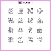 Pack of 16 creative Outlines of chat cog read setting pp Editable Vector Design Elements