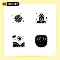 Pictogram Set of 4 Simple Solid Glyphs of compass garden location woman water Editable Vector Design Elements