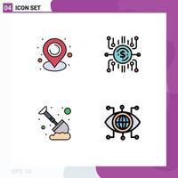 4 Thematic Vector Filledline Flat Colors and Editable Symbols of location sand crowdfund crowdselling mining Editable Vector Design Elements