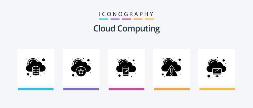 Cloud Computing Glyph 5 Icon Pack Including computing. computing. warning. cloud. Creative Icons Design vector