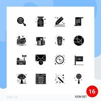 Pack of 16 Modern Solid Glyphs Signs and Symbols for Web Print Media such as card american compose text stationery Editable Vector Design Elements