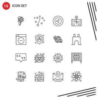 Mobile Interface Outline Set of 16 Pictograms of design smartphone map report economy Editable Vector Design Elements