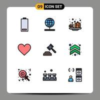 Mobile Interface Filledline Flat Color Set of 9 Pictograms of auction interface world instagram vegetable Editable Vector Design Elements